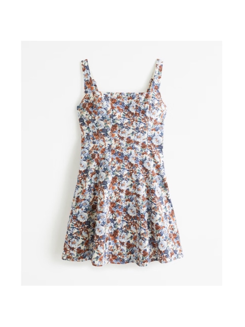 Abercrombie & Fitch Floral Square-Neck Mini Dress in Blue & Brown